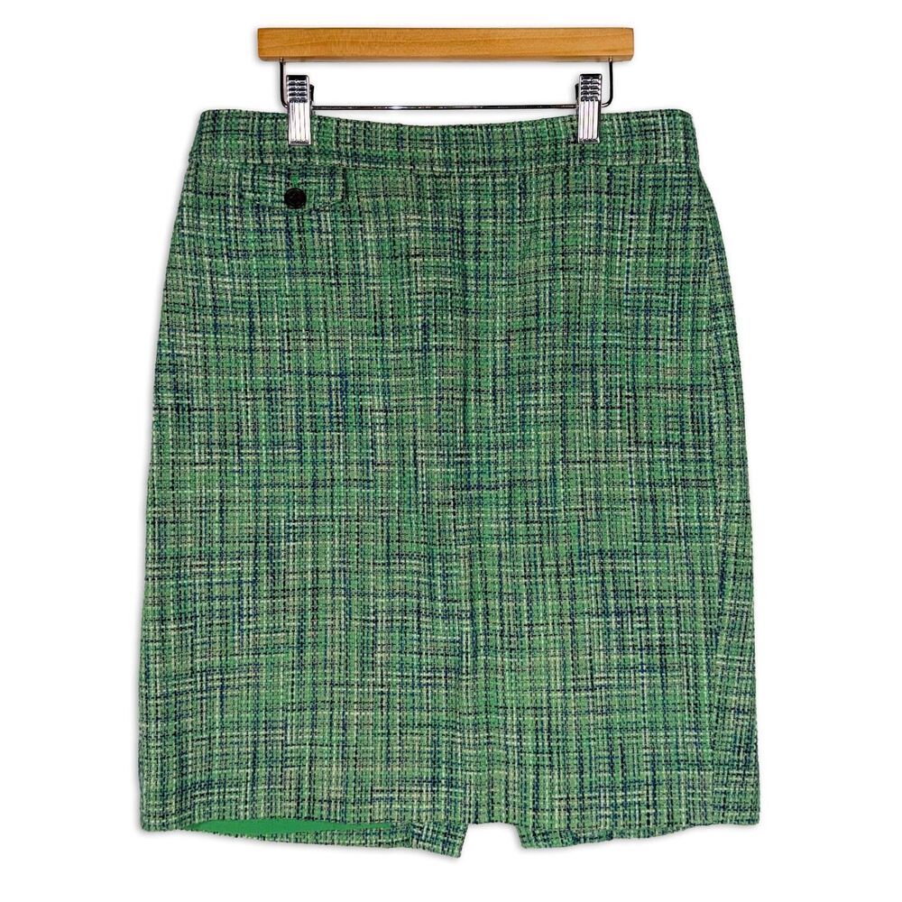 J. Crew No 2 Pencil Skirt Green Tweed Cotton Blend Preppy Classic Size 4